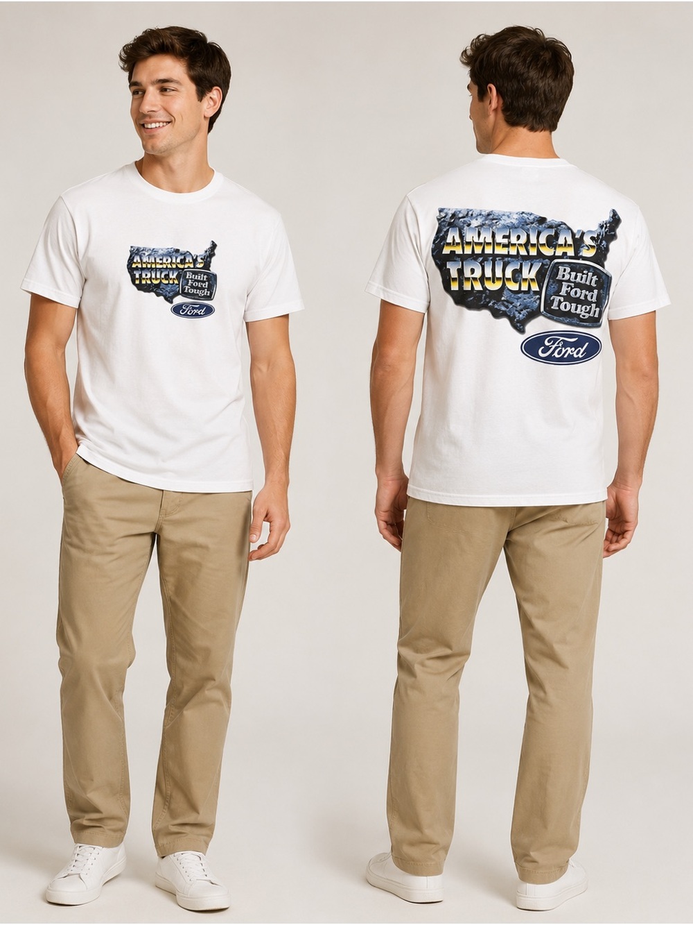 Ford White Short-Sleeve Graphic Tee with Blue and Yellow Print